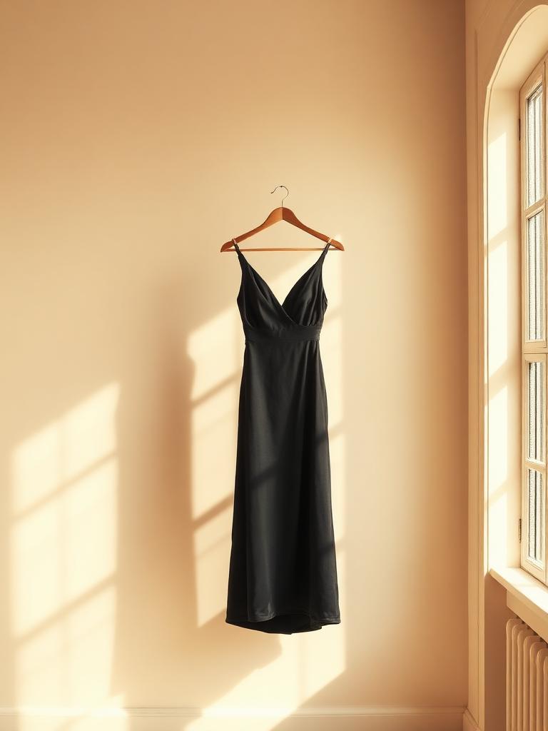Vestido de seda negro disponible en alquiler