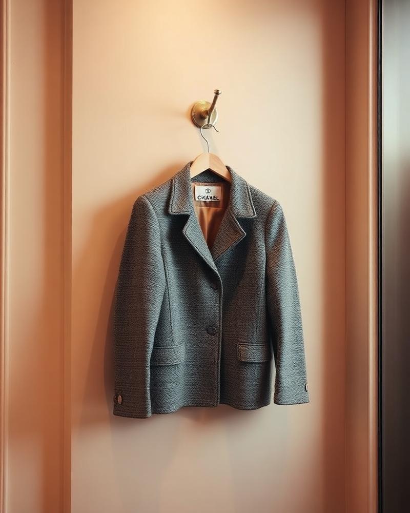 Chanel Tweed gris, botones dorados